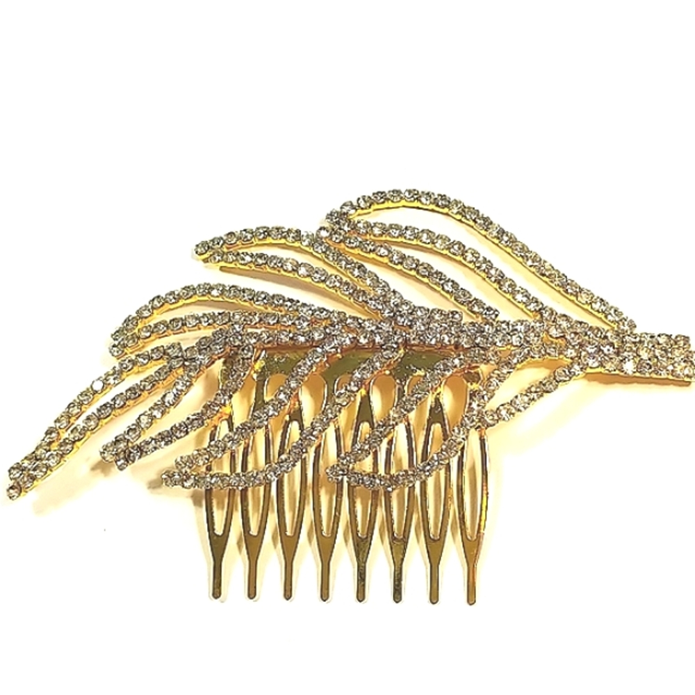Gold leaf rhinestone hair comb NWT